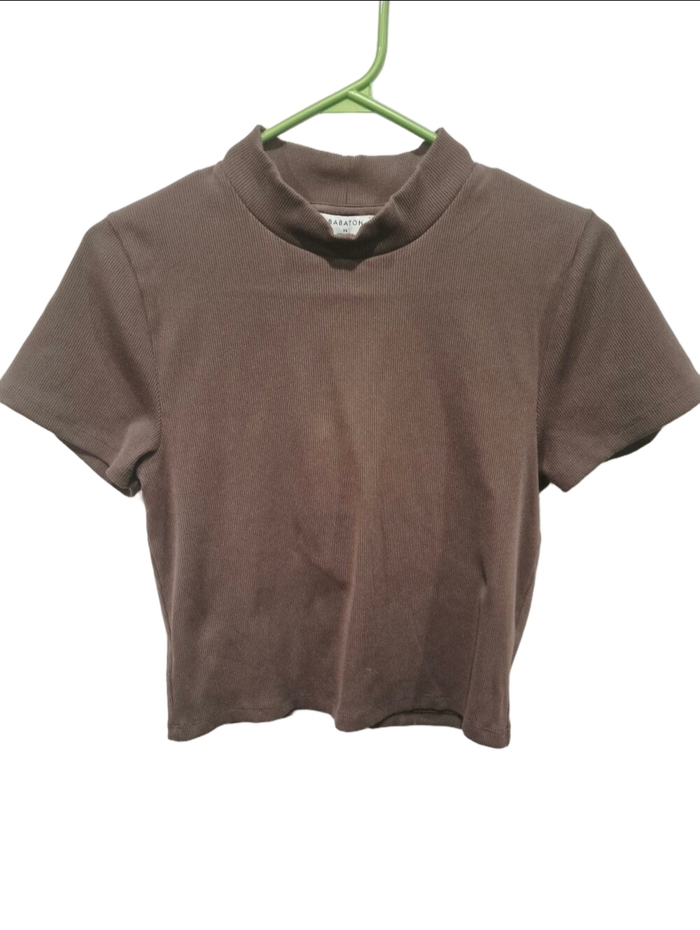 Aritzia Babaton Contour Ribbed Mockneck Short Sleeve Top Brown XL